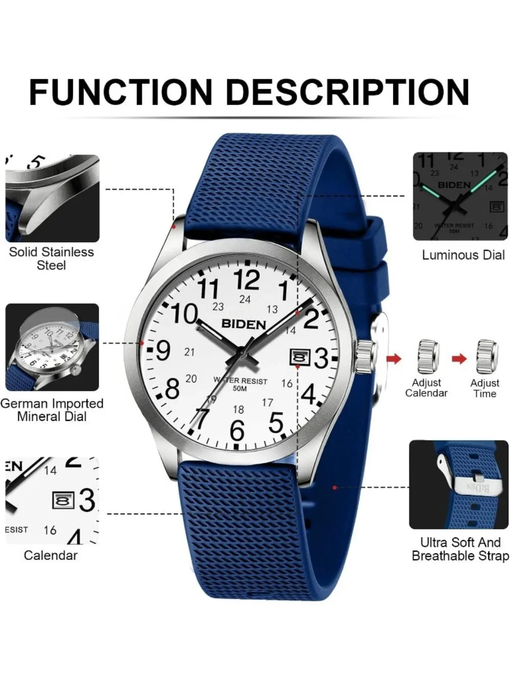 Men Blue White Analog Quartz Unisex Medical Professionals Waterproof Nurse Watch